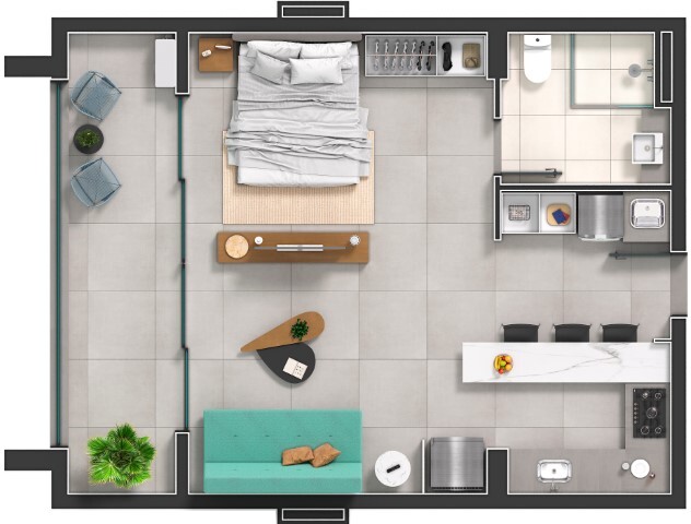 Planta 05 - 1 dorm 56 44m² - studio