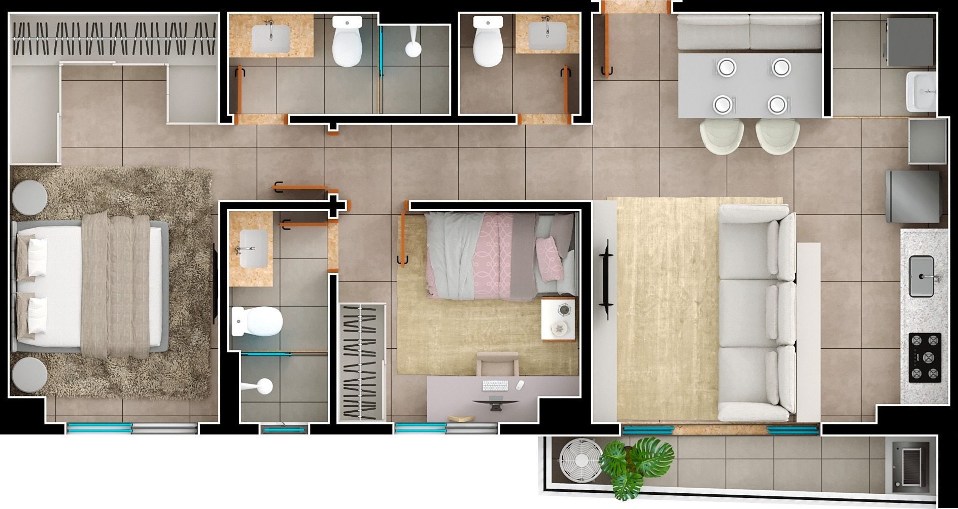 Planta 01 - 2 dorm 70m²