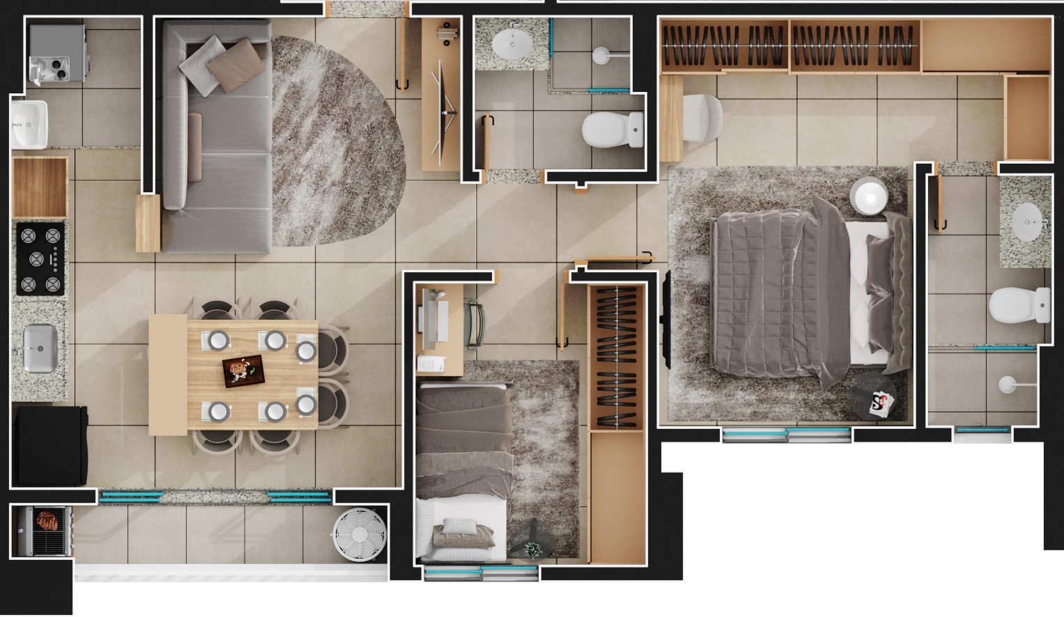 Planta 01 - 2 dorm 61m²