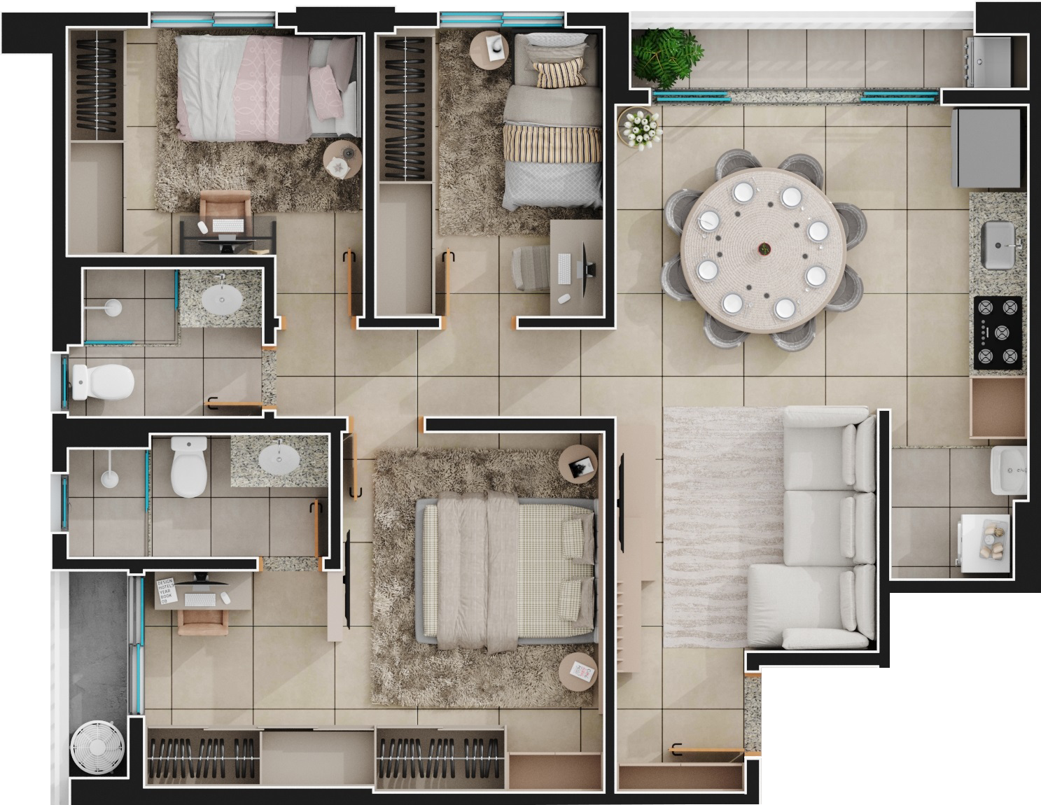 Planta 05 - 3 dorm 79m²