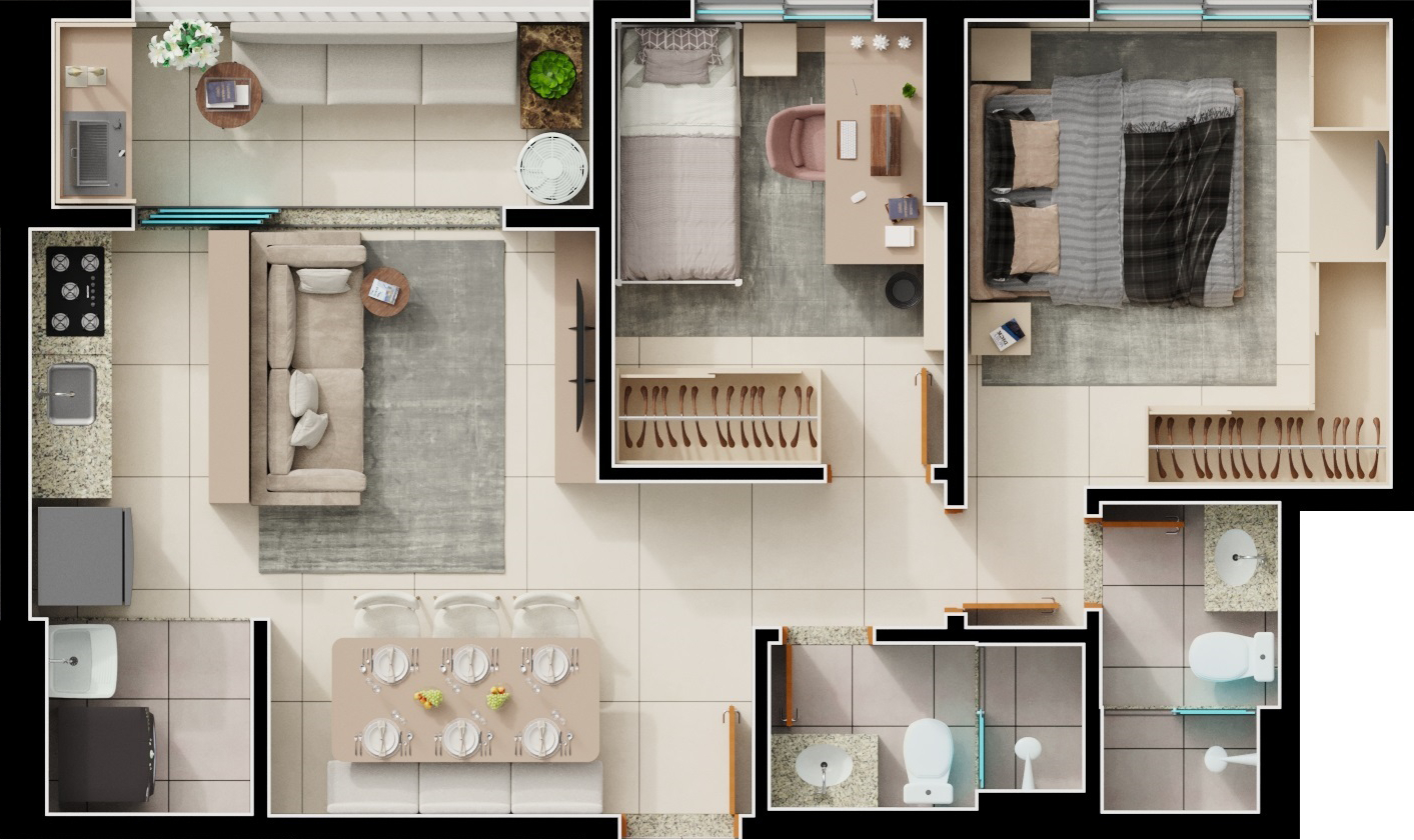 Planta 01 - 2 dorm 64,05m²