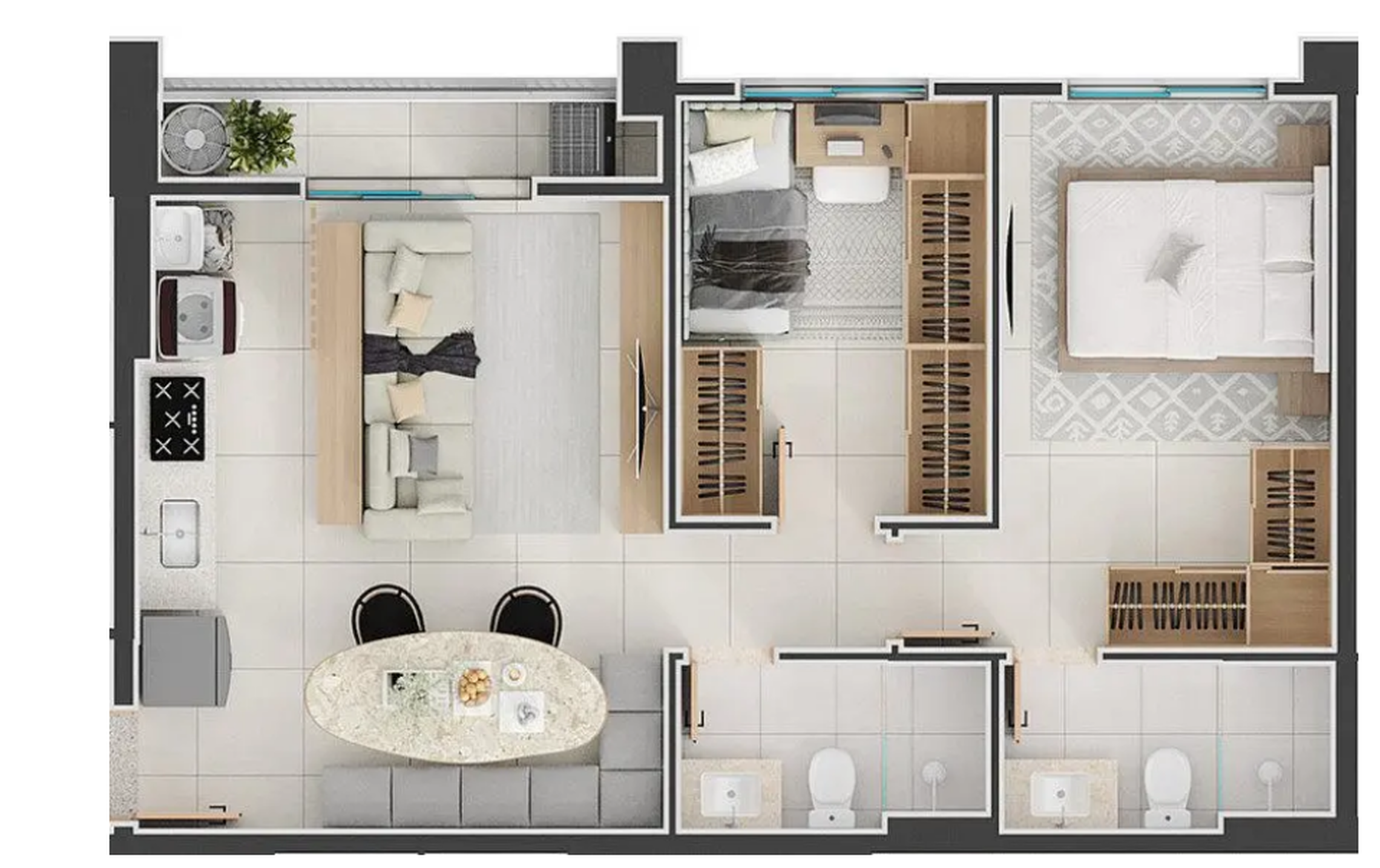 Planta 01 - 2 dorm 60m²