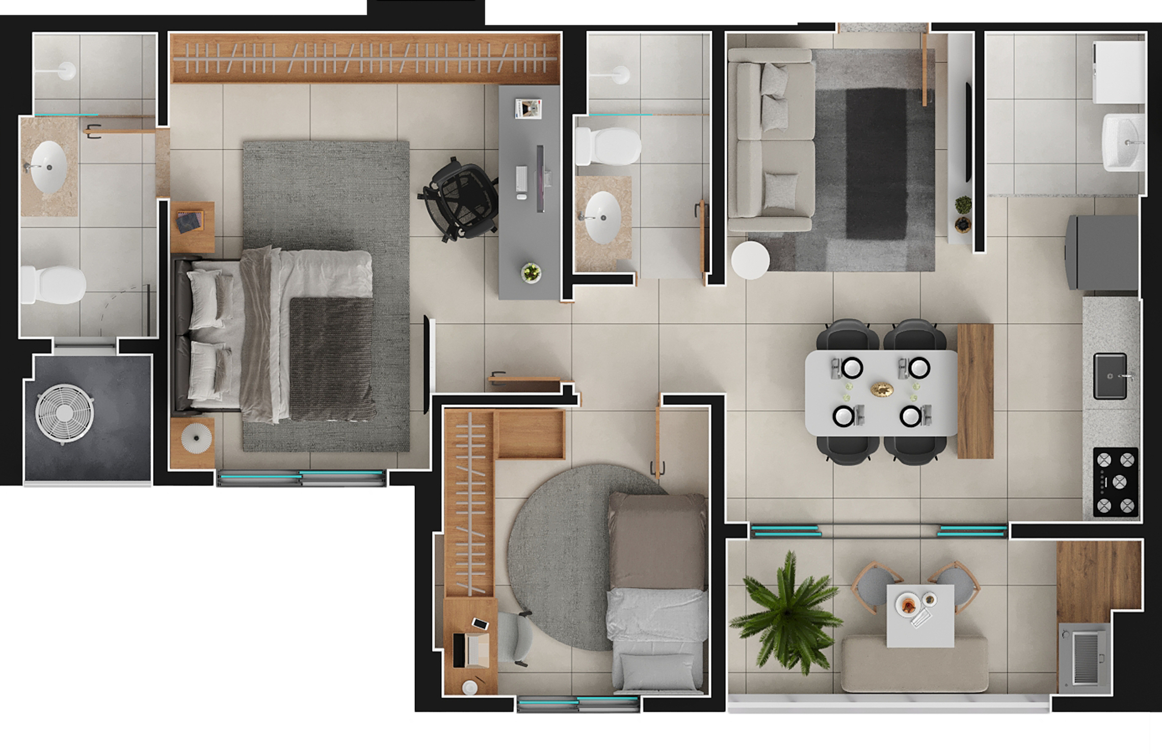 Planta 01 - 2 dorm 65m²