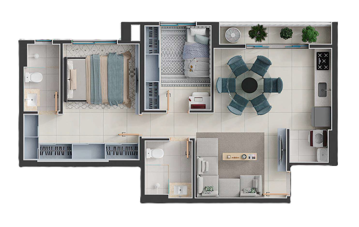 Planta 01 - 2 dorm 65m²