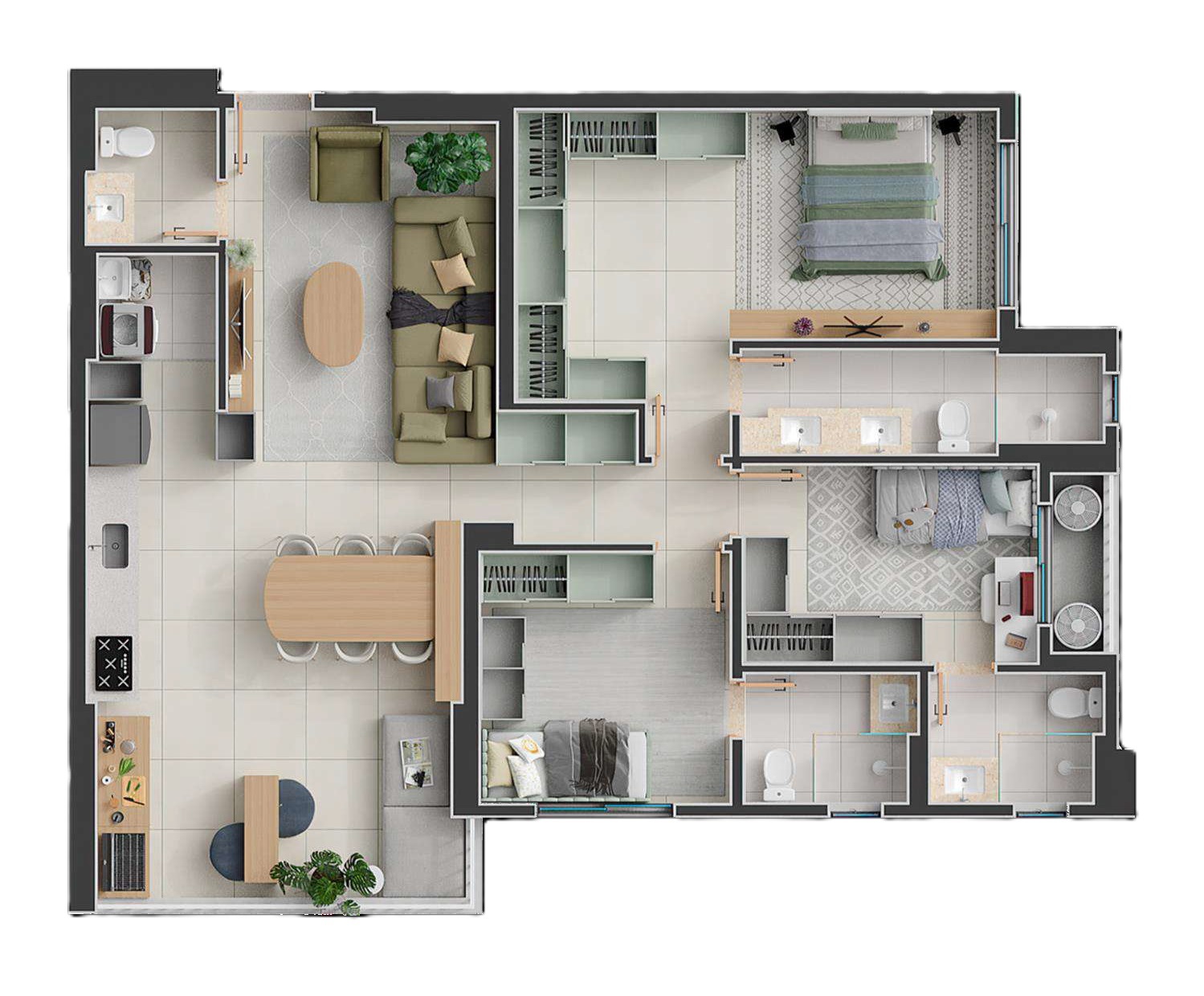 Planta 04 - 3 dorm 109m²