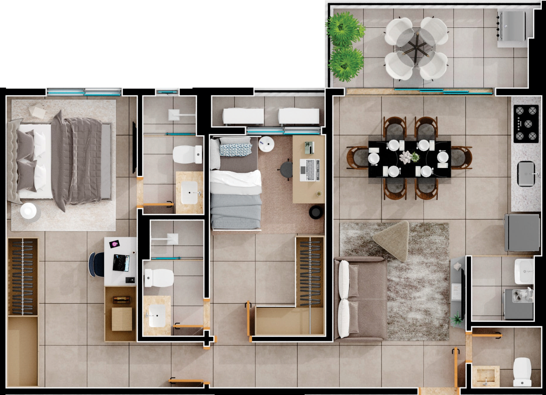 Planta 01 - 2 dorm 75m²