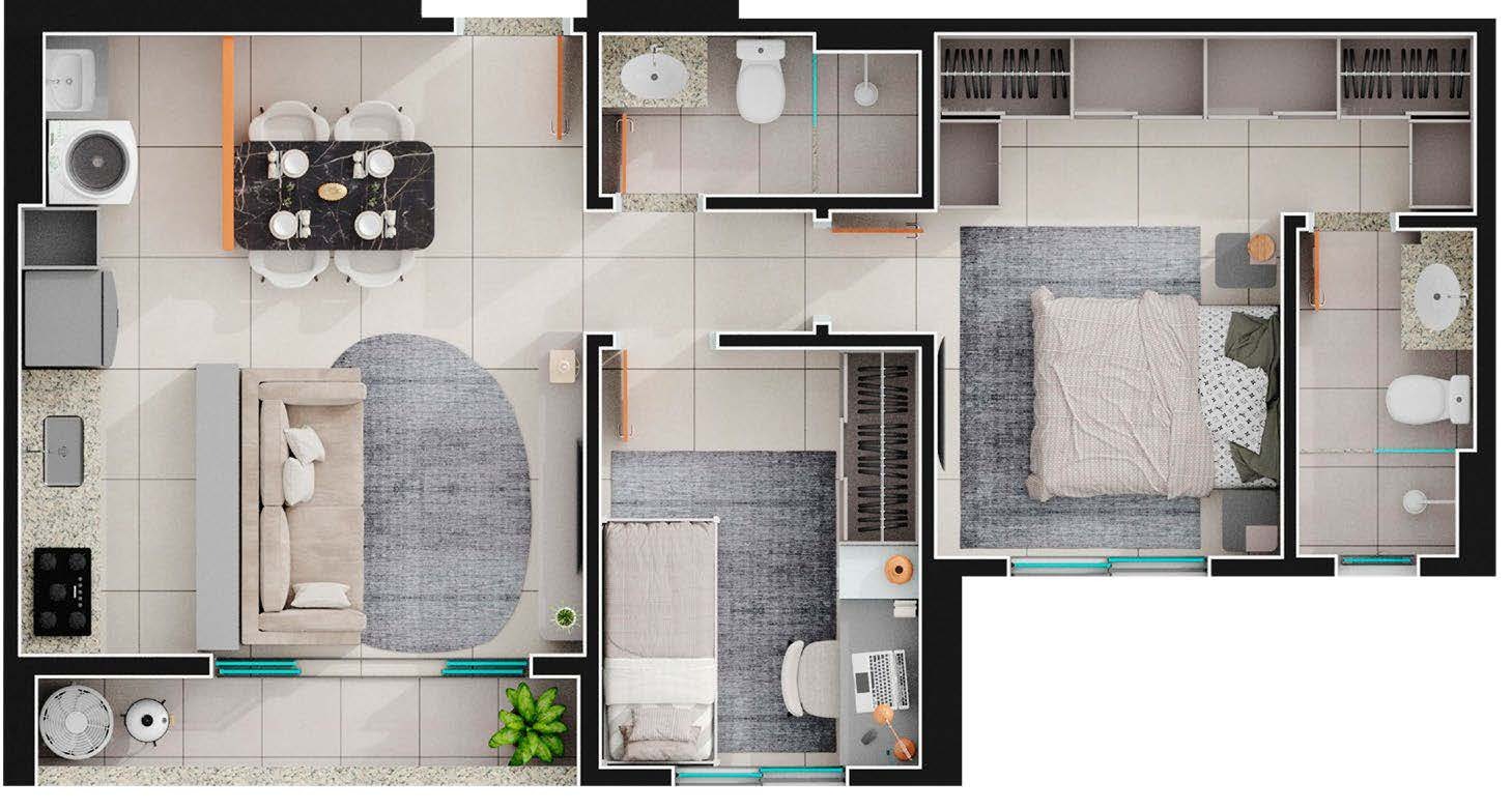 Planta 01 - 2 dorm 60m²