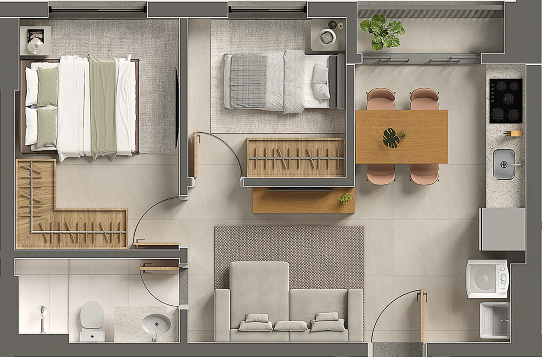 Planta 01 - 2 dorm 43m²
