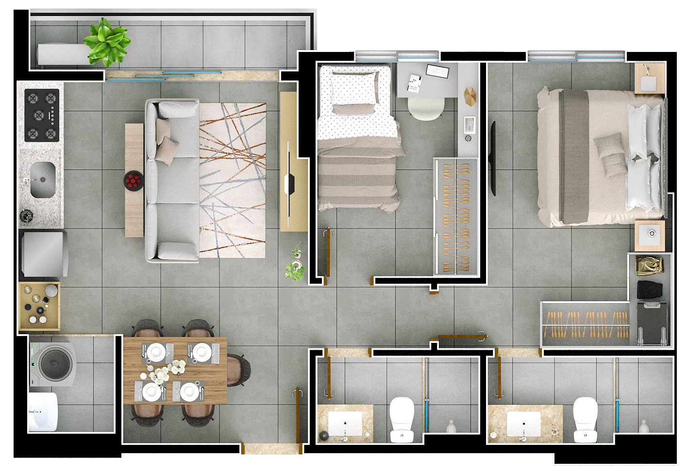Planta 01 - 2 dorm 58m²