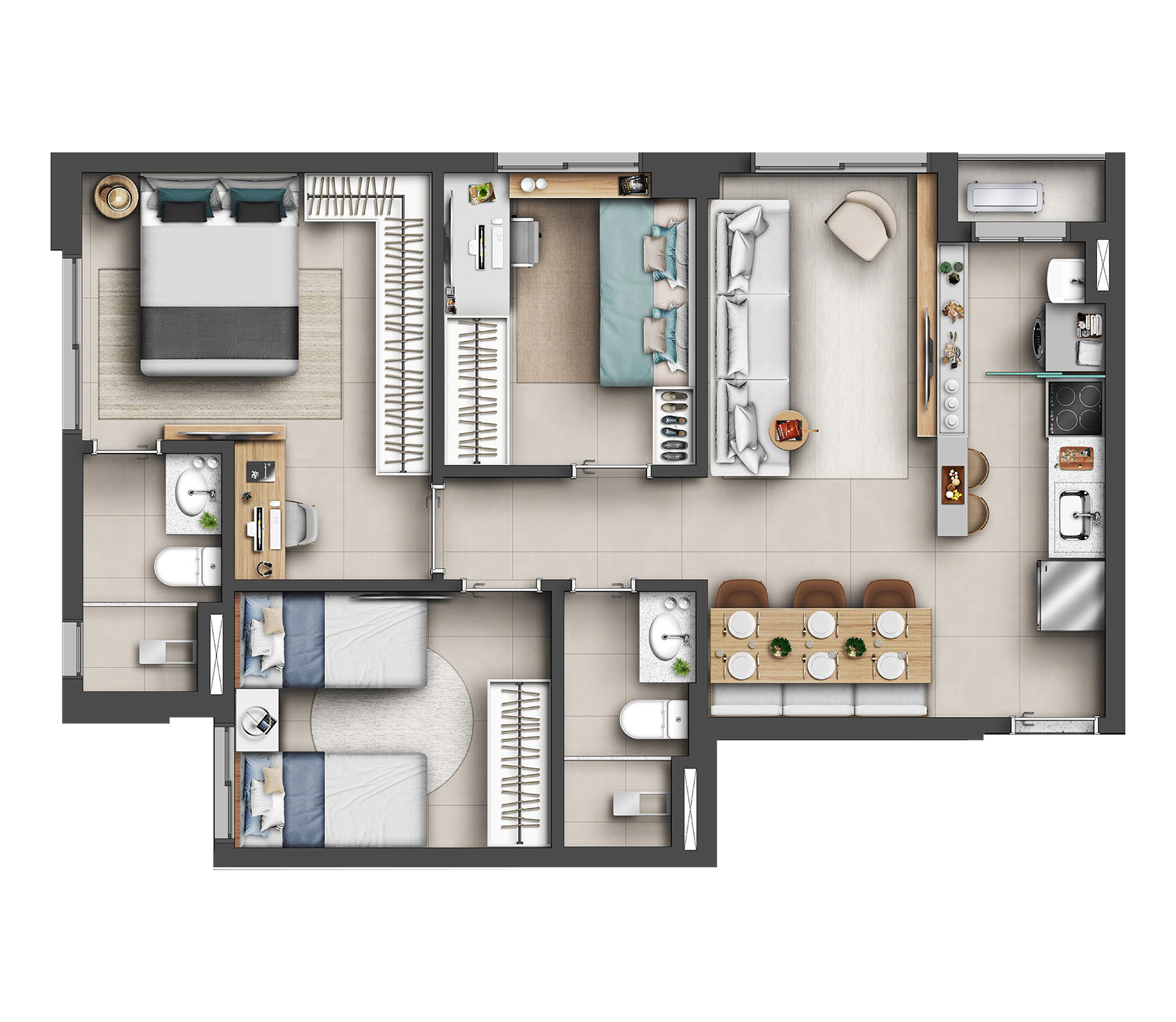 Planta 03 - 3 dorm 68m²