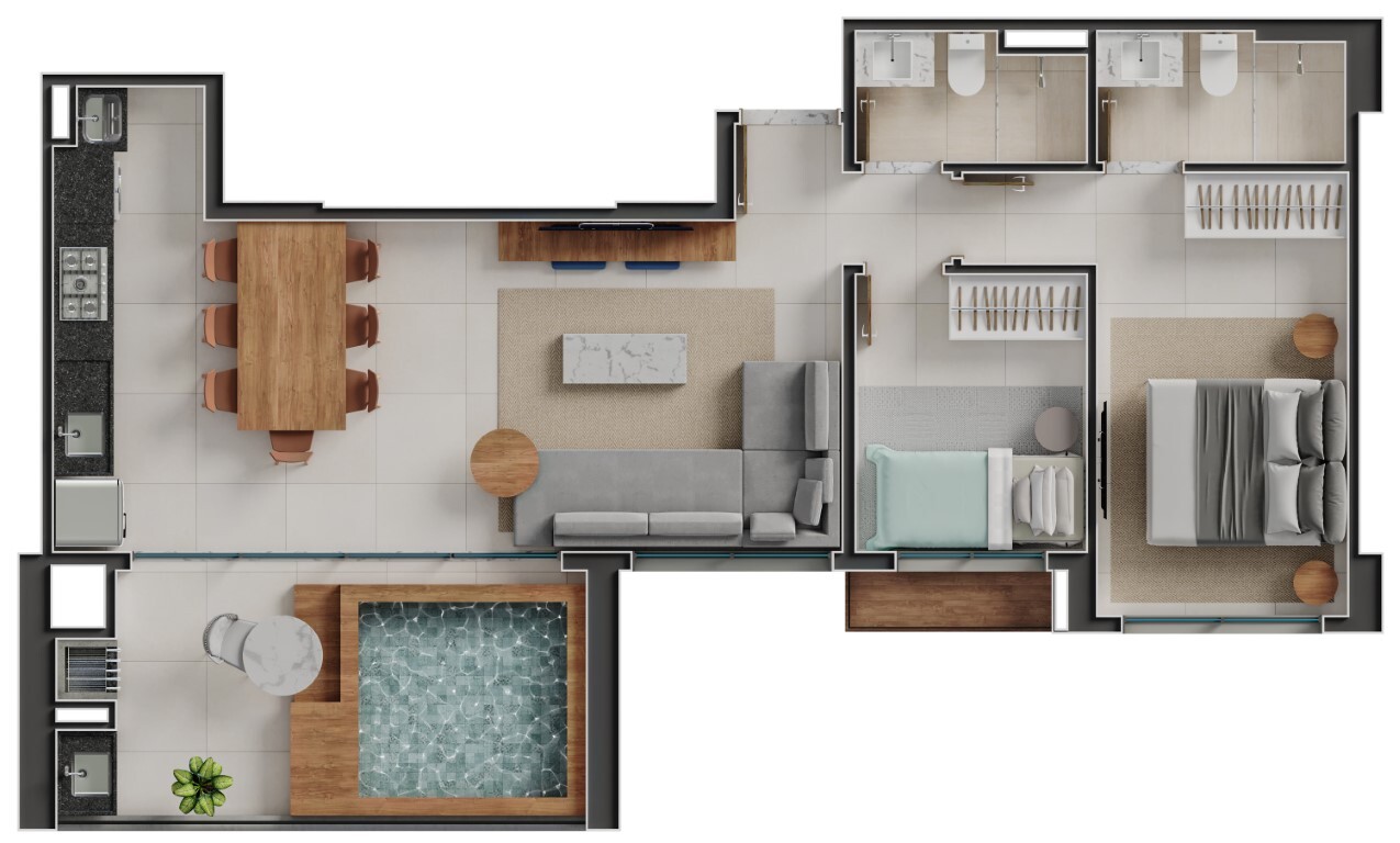 Planta 02 - 2 dorm 79 99m²