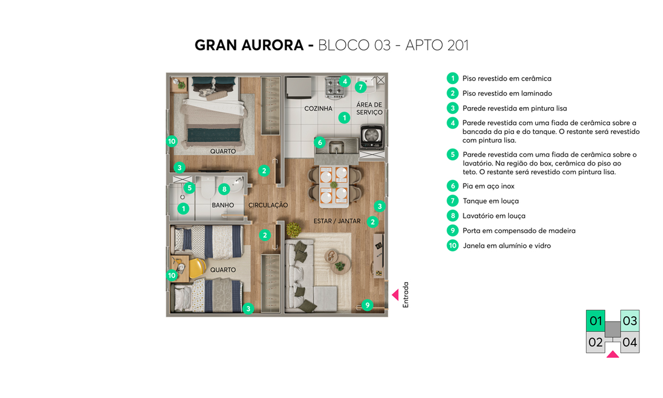 Planta 01 - 2 dorm 39,90m²