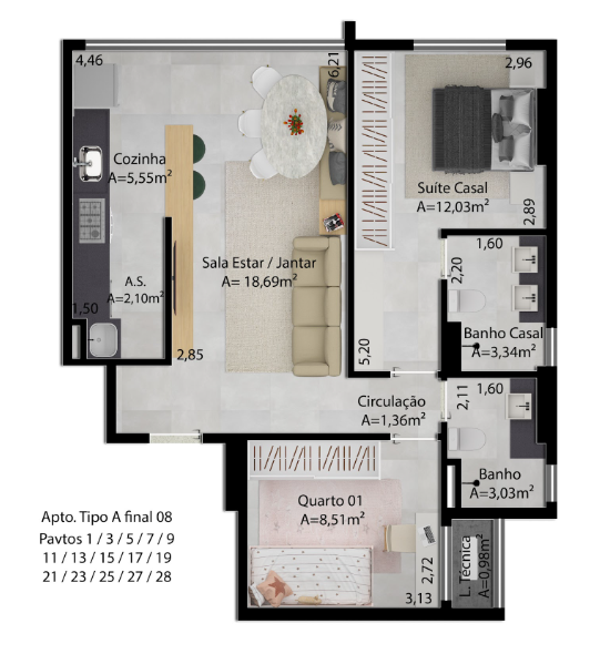 Planta 04 - 2 dorm 63,84m²