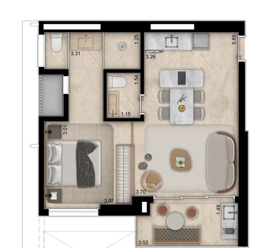 Planta 06 - 1 dorm 50m² - studio