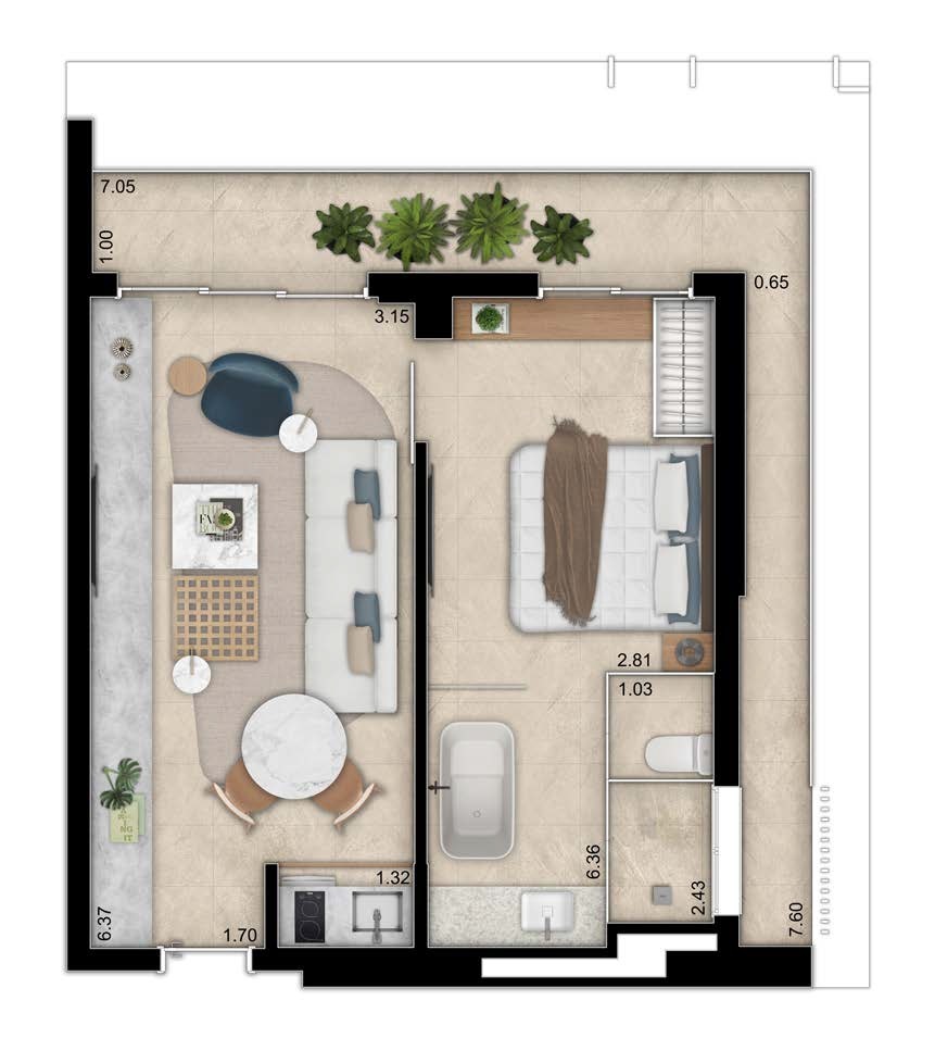 Planta 08 - 1 dorm 57m²