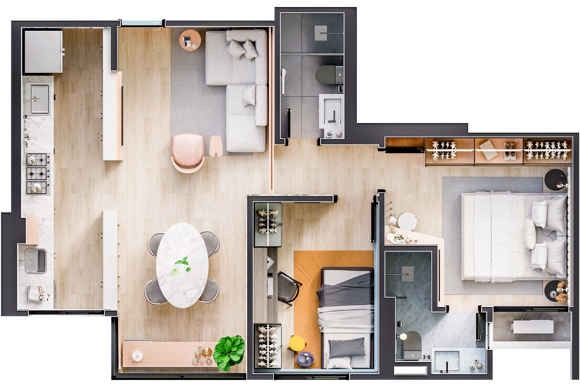 Planta 01 - 2 dorm 66m²