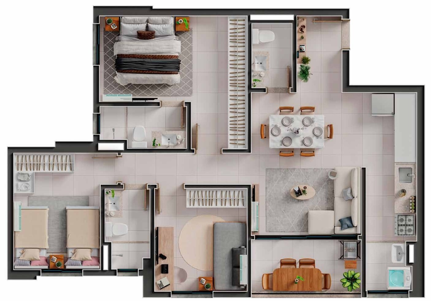 Planta 01 - 3 dorm 84m²