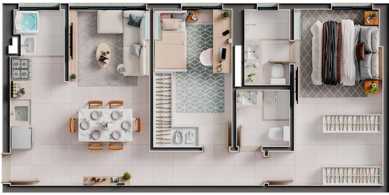 Planta 04 - 2 dorm 63m²