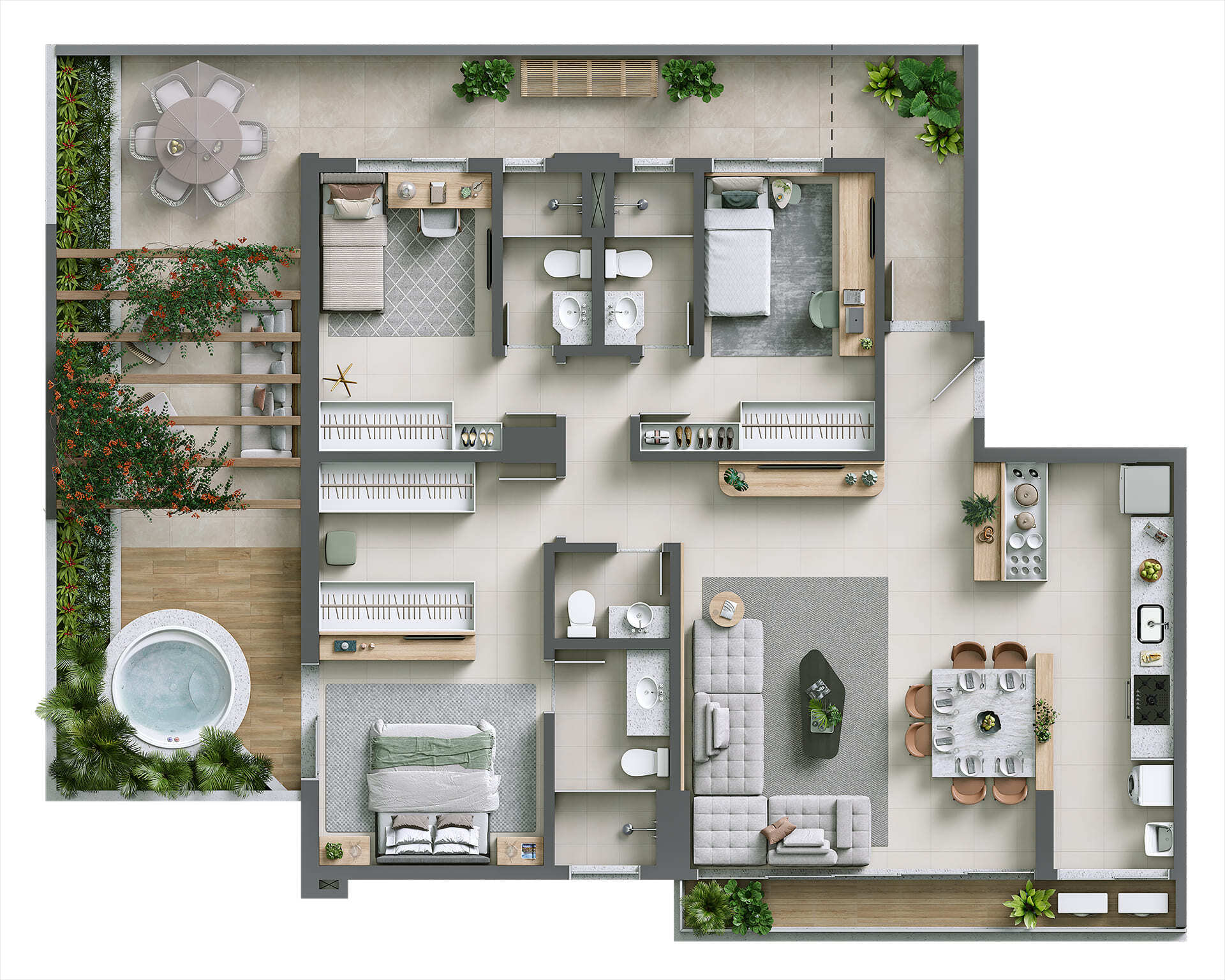 Planta 07 - 3 dorm 166m² - garden