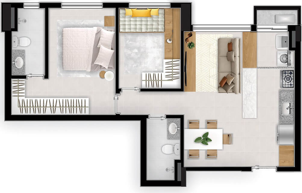Planta 01 - 2 dorm 62m²