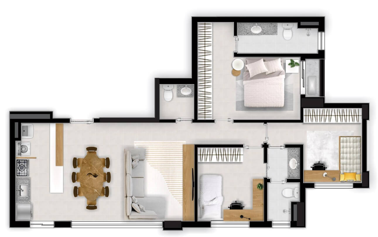 Planta 03 - 3 dorm 88m²