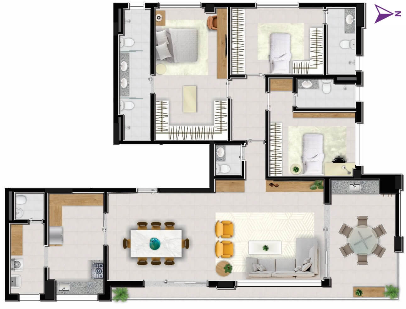 Planta 06 - 3 dorm 185m² - cobertura horizontal