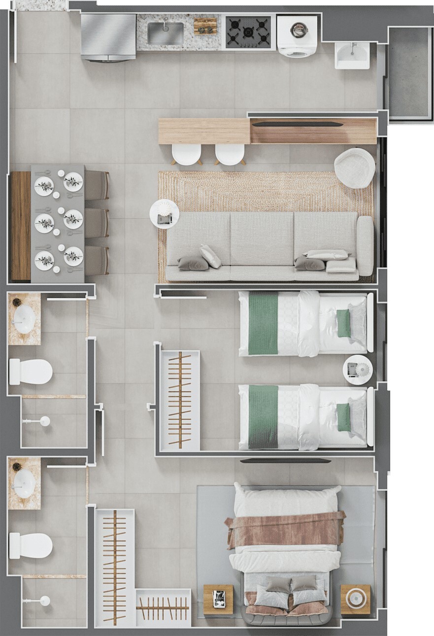 Planta 01 - 2 dorm 60m²