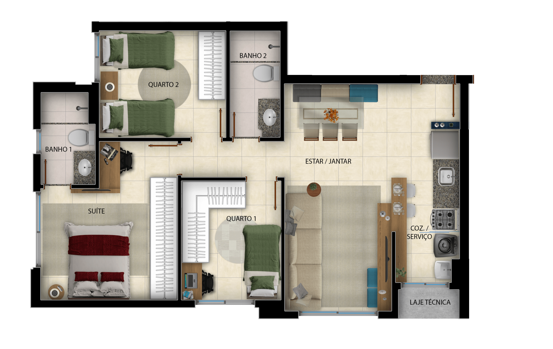 Planta 04 - 3 dorm 73m²