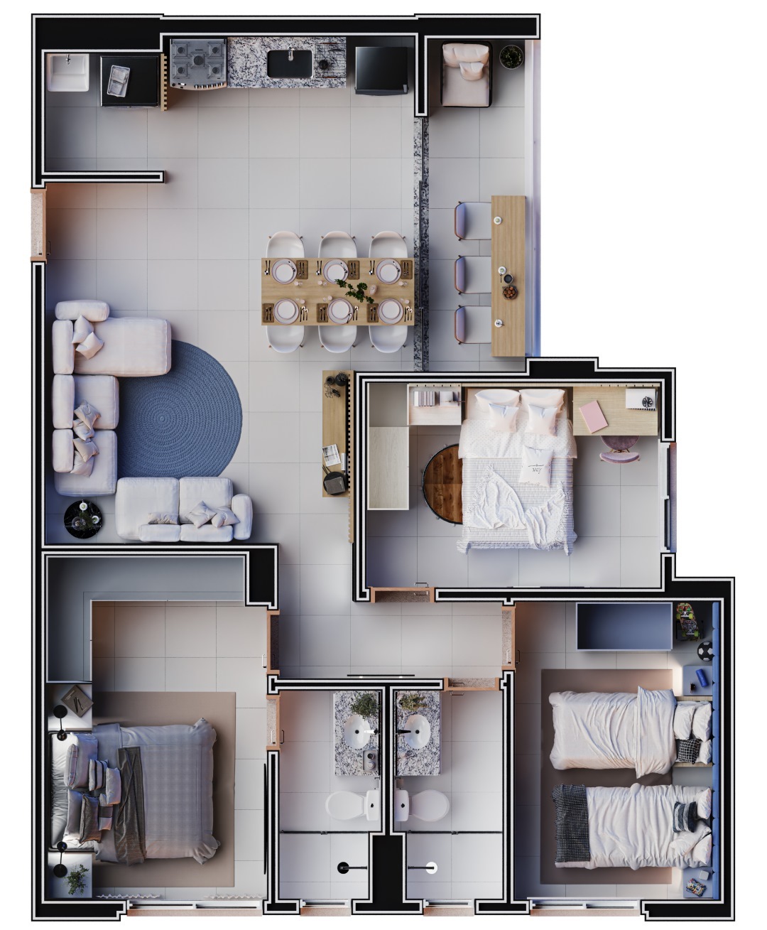 Planta 02 - 3 dorm 76,17m²