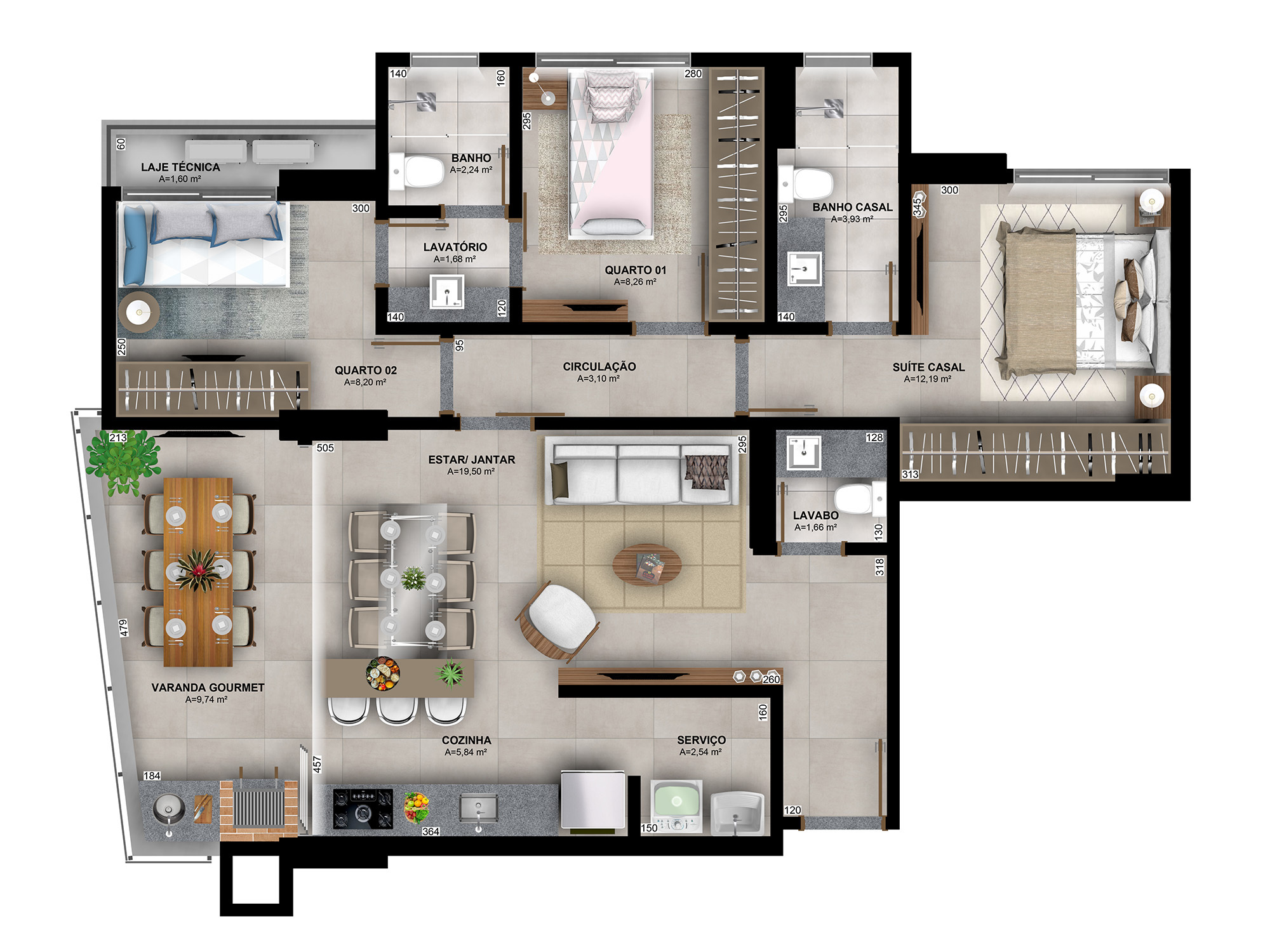Planta 01 - 3 dorm 94 52m²