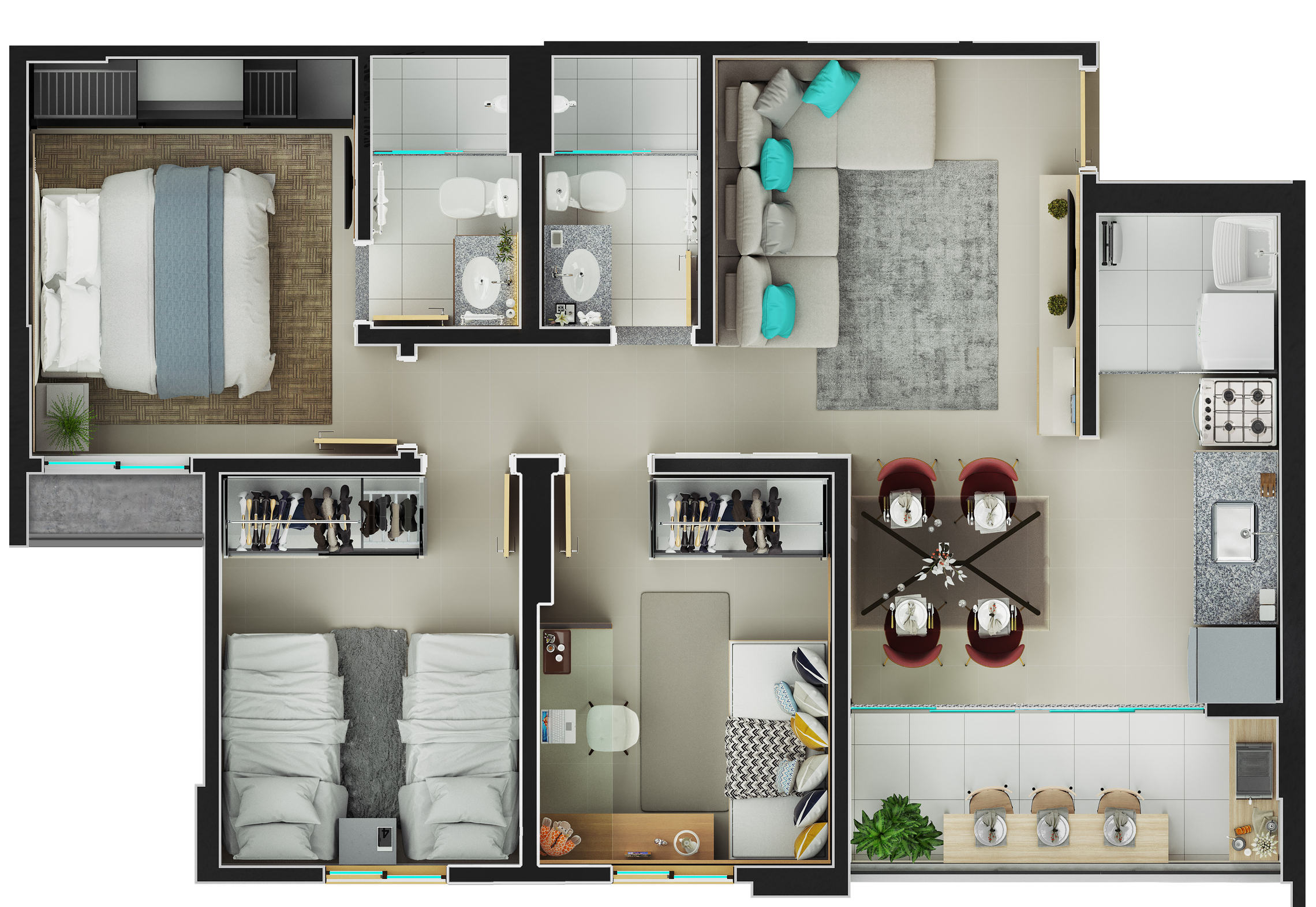 Planta 01 - 3 dorm 66m²