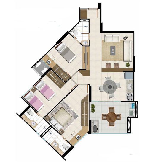 Planta 01 - 3 dorm 87m²