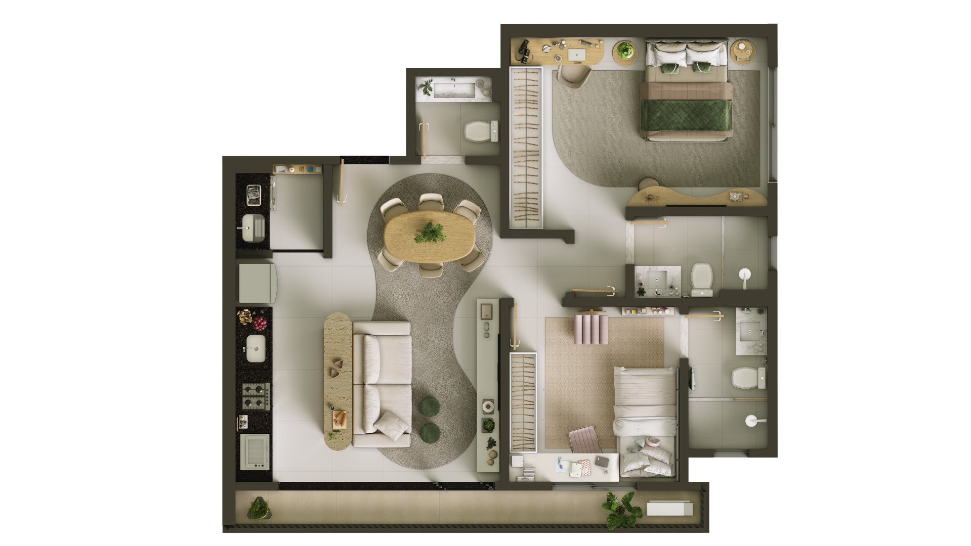 Planta 01 - 2 dorm 75m²