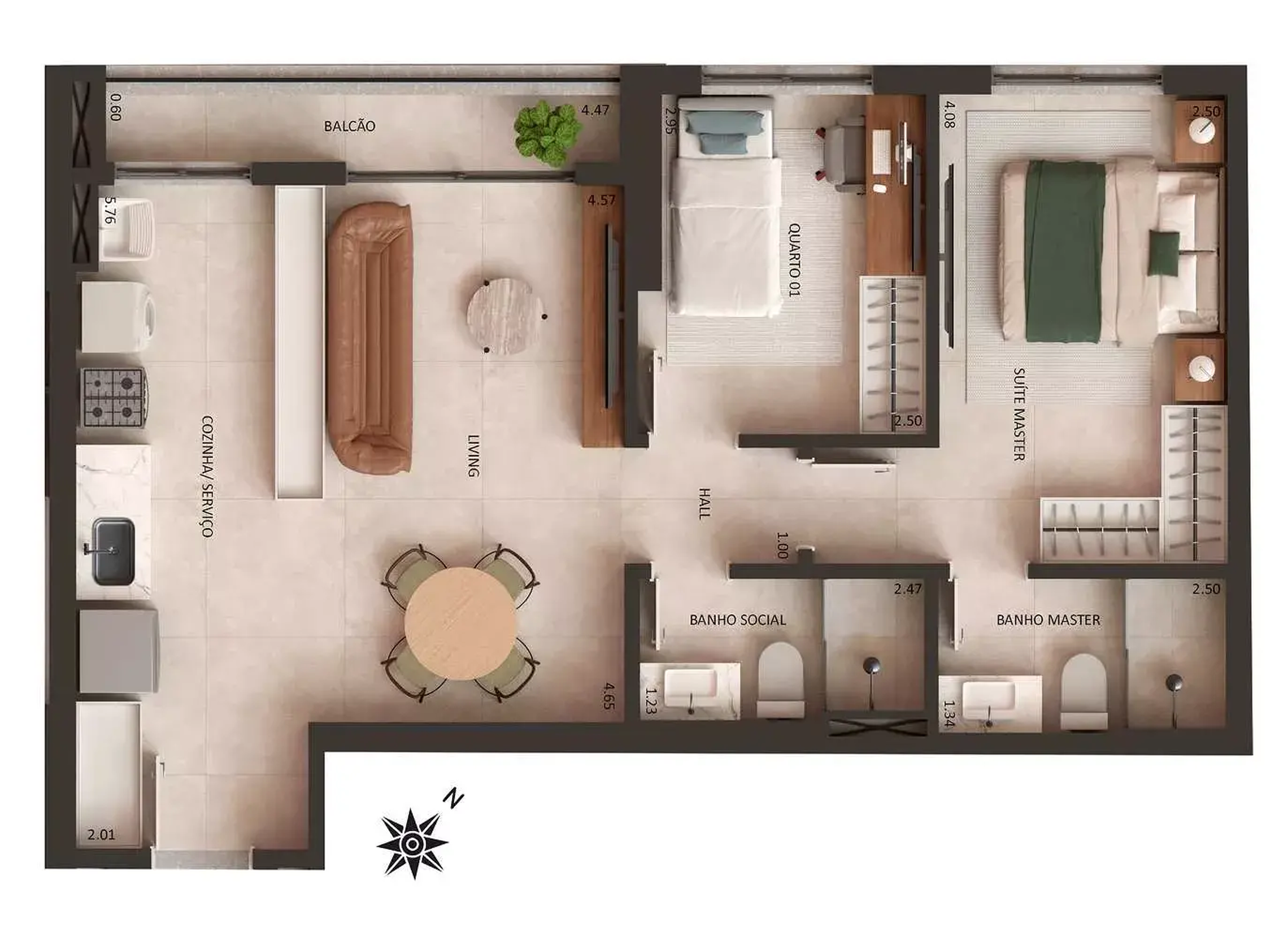 Planta 01 - 2 dorm 64m²