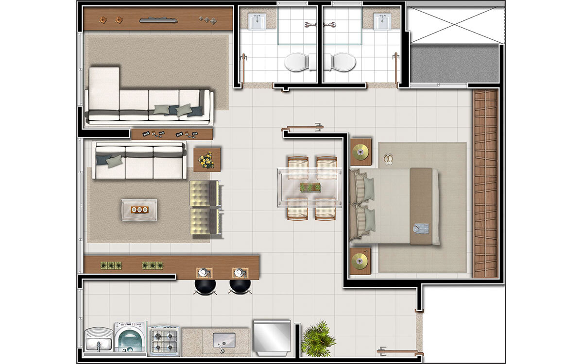 Planta 01 - 2 dorm 56m²