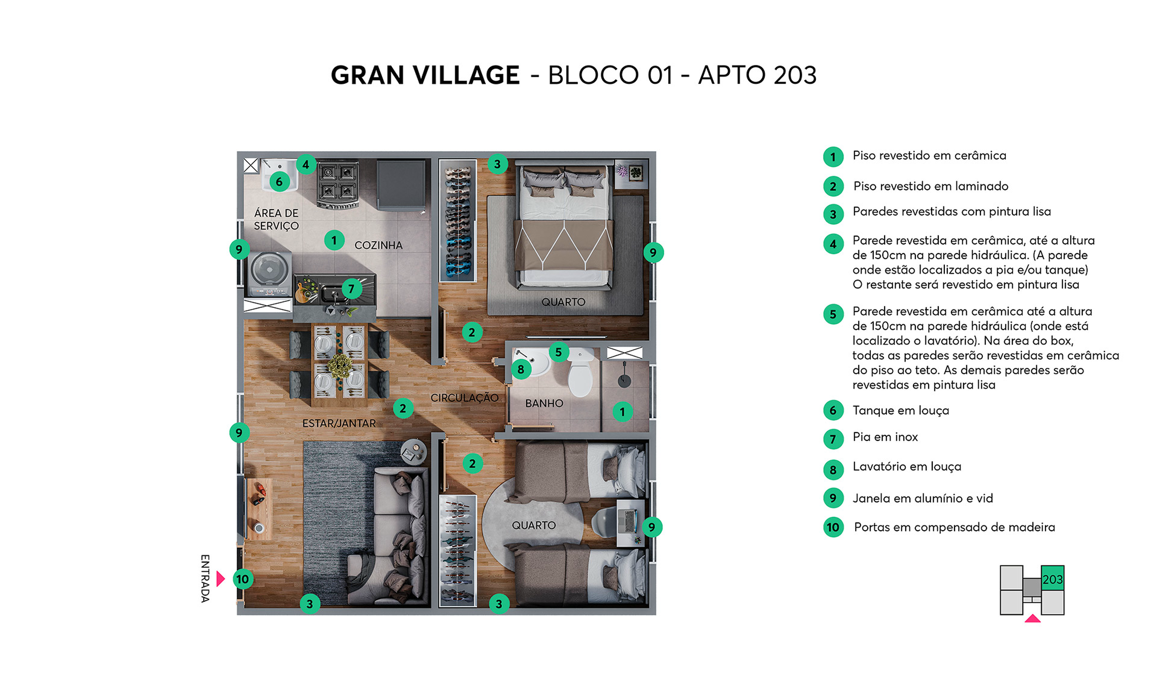 Planta 01 - 2 dorm 39,30m²