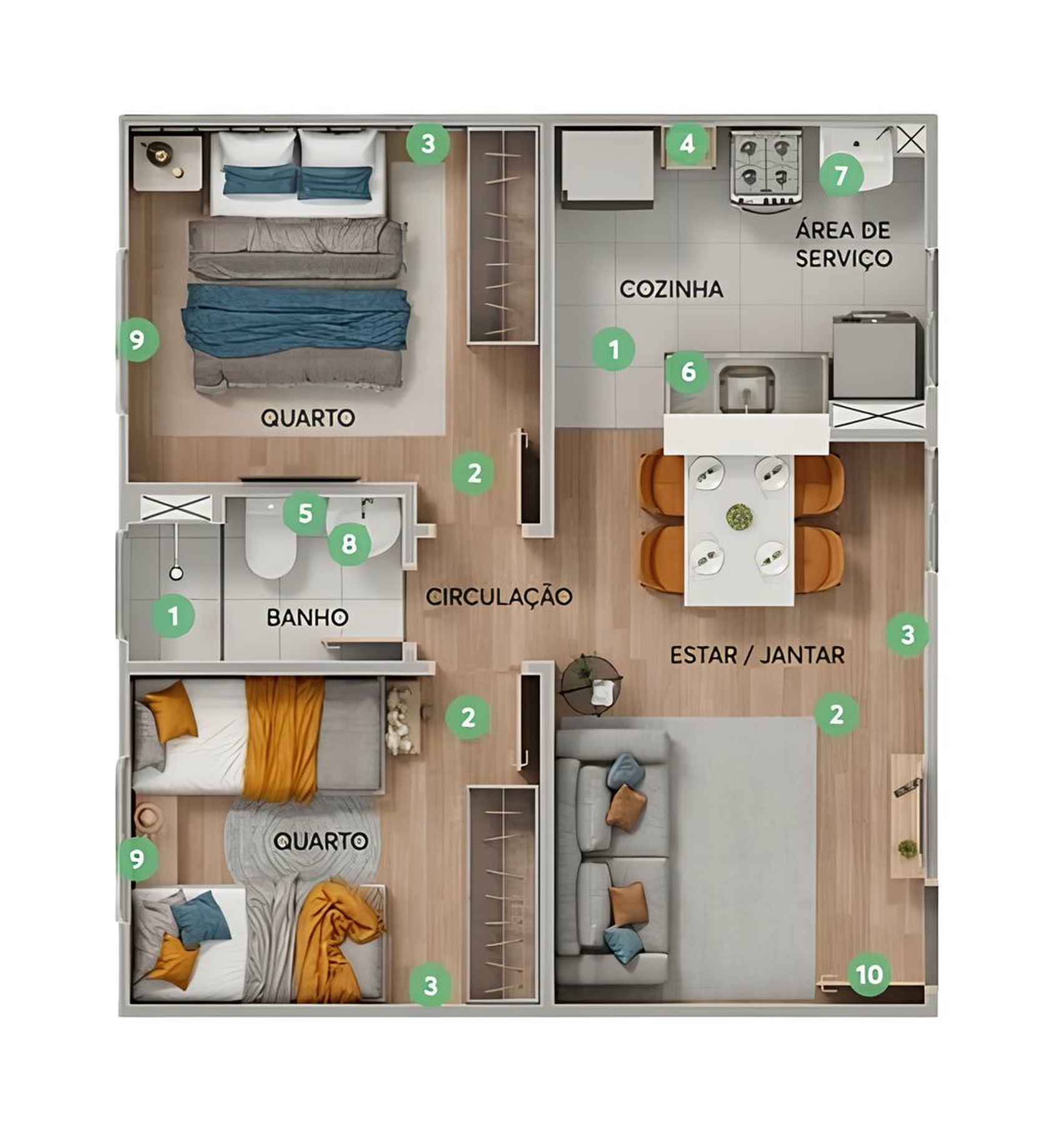 Planta 01 - 2 dorm 39,30m²