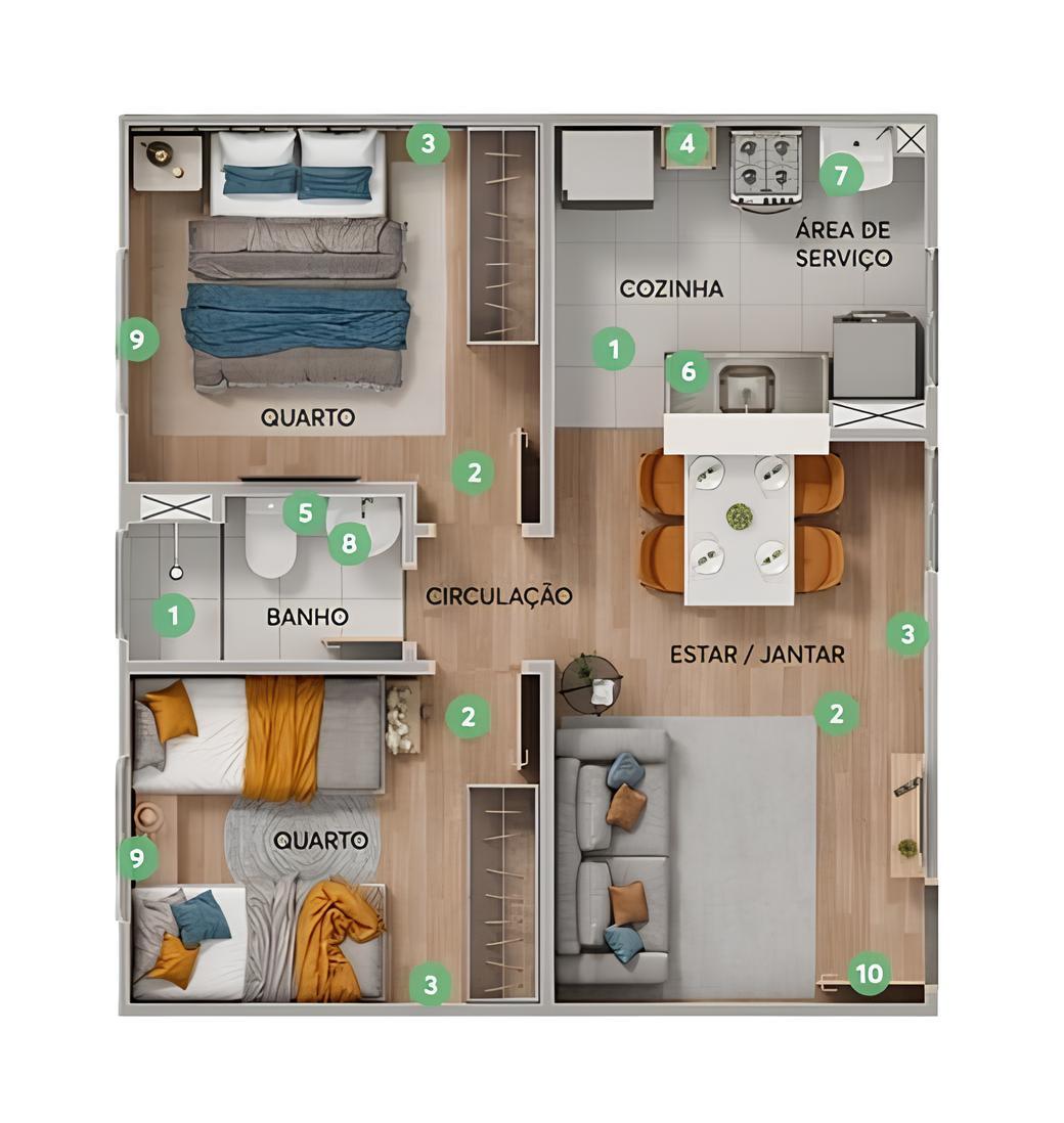 Planta 01 - 2 dorm 39,30m²