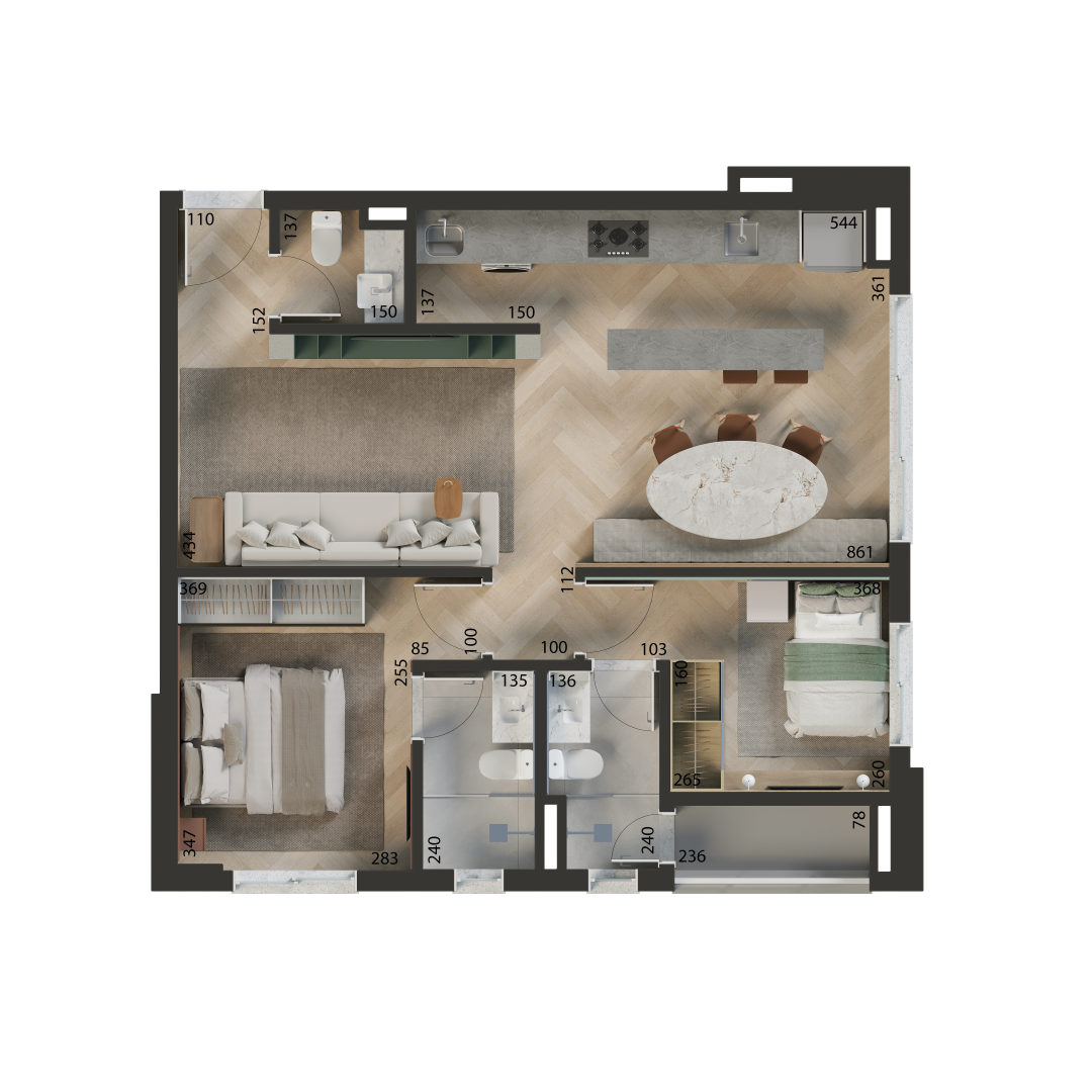 Planta 02 - 2 dorm 76m²