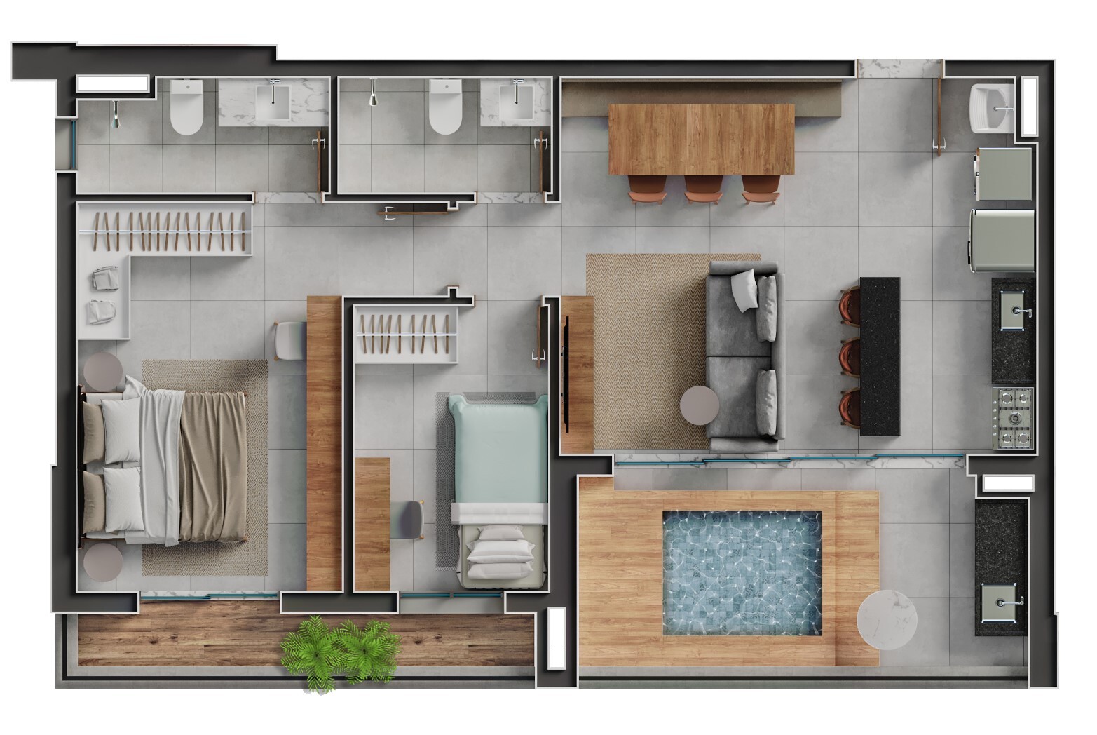 Planta 14 - 2 dorm 79,34m²