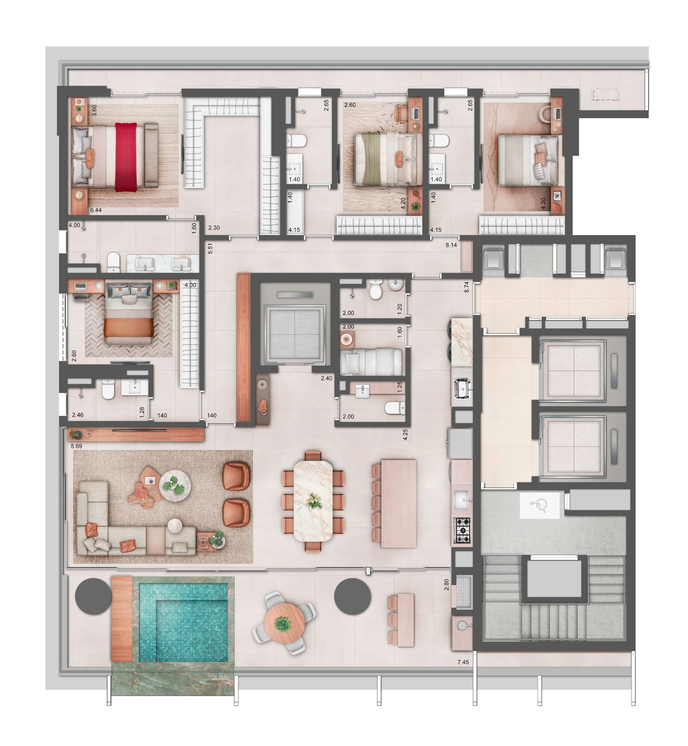 Planta 01 - 4 dorm 250m²