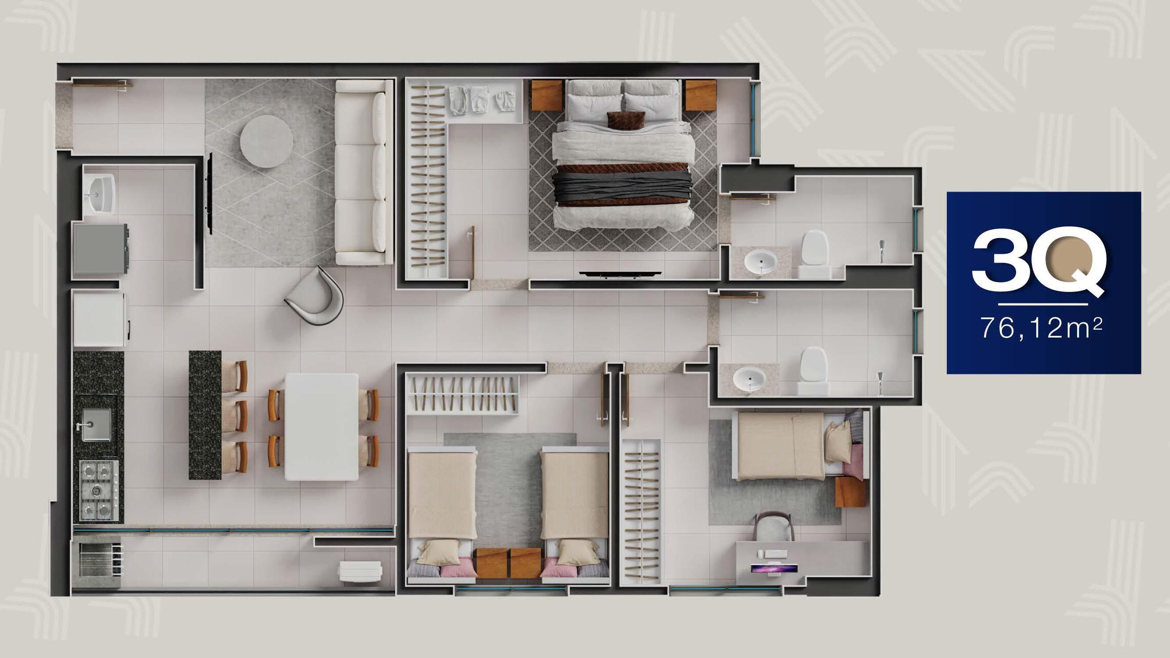 Planta 03 - 3 dorm 76 12m²