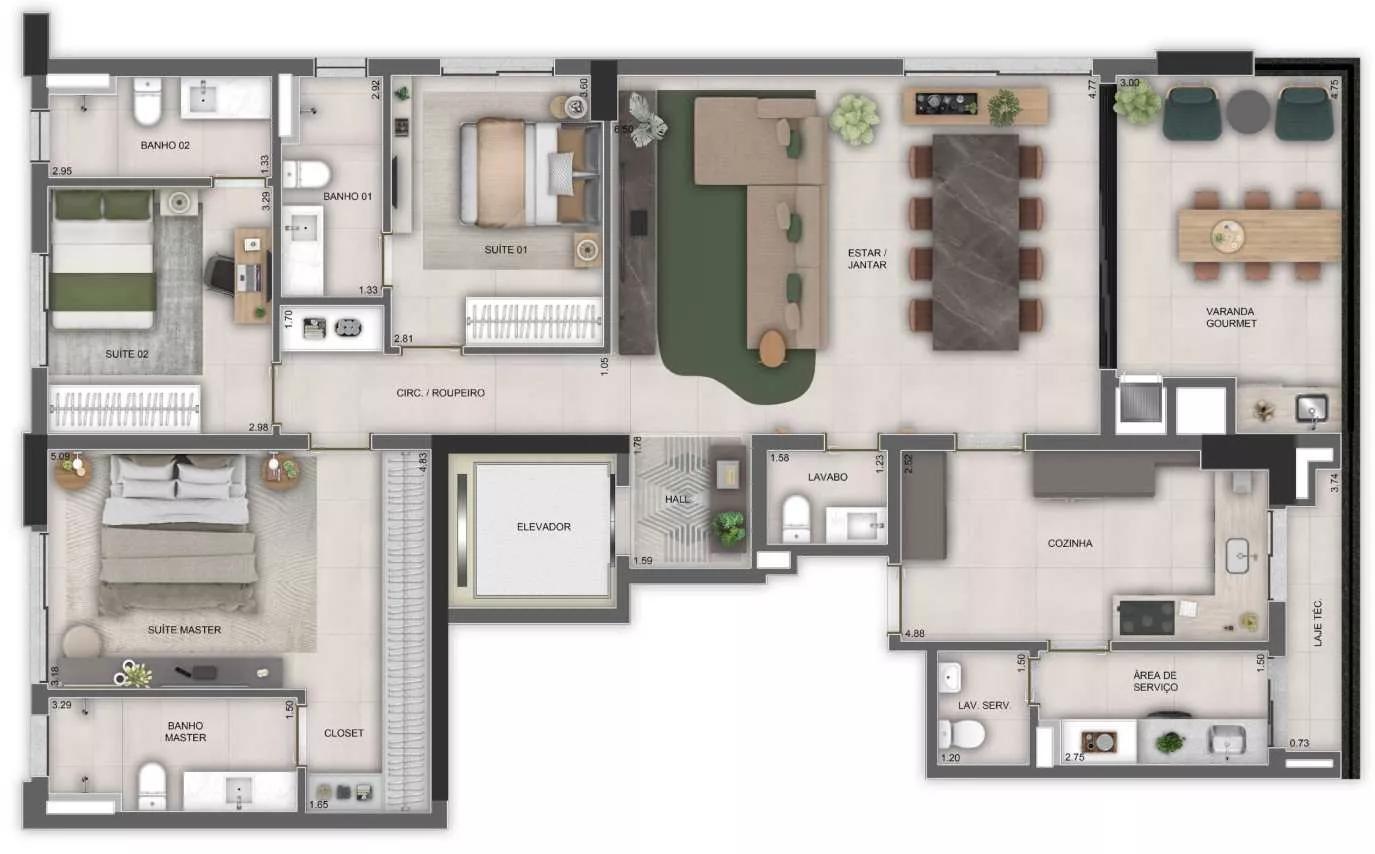 Planta 01 - 3 dorm 153m²