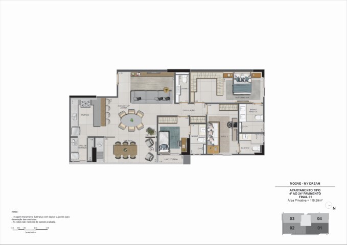 Planta 09 - 3 dorm 119m²