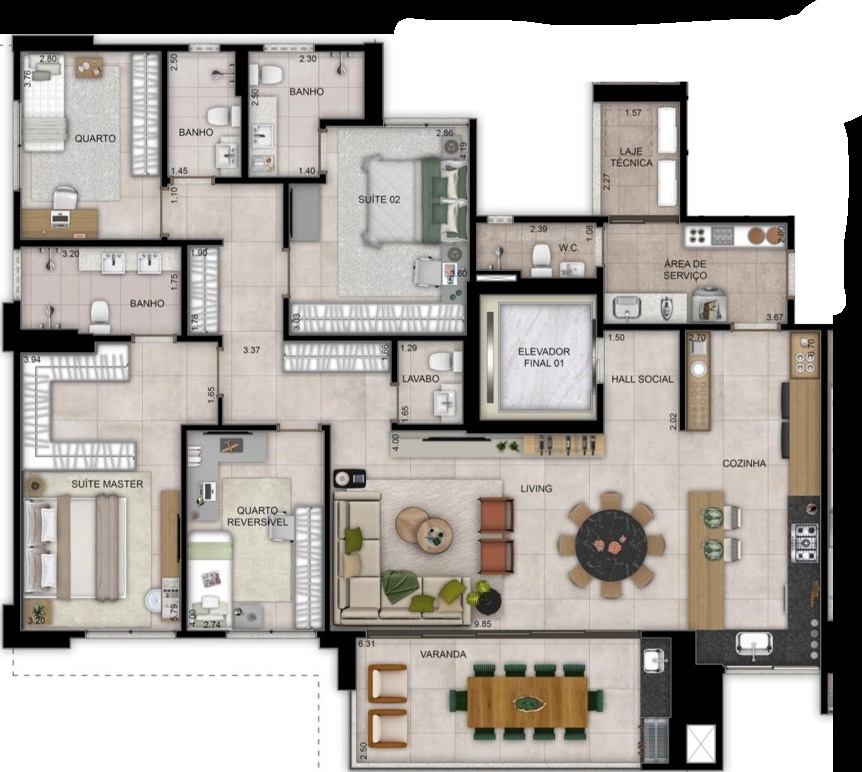 Planta 01 - 4 dorm 188 47m²