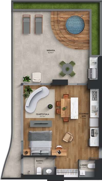 Planta 07 - 1 dorm 103,31m² - garden