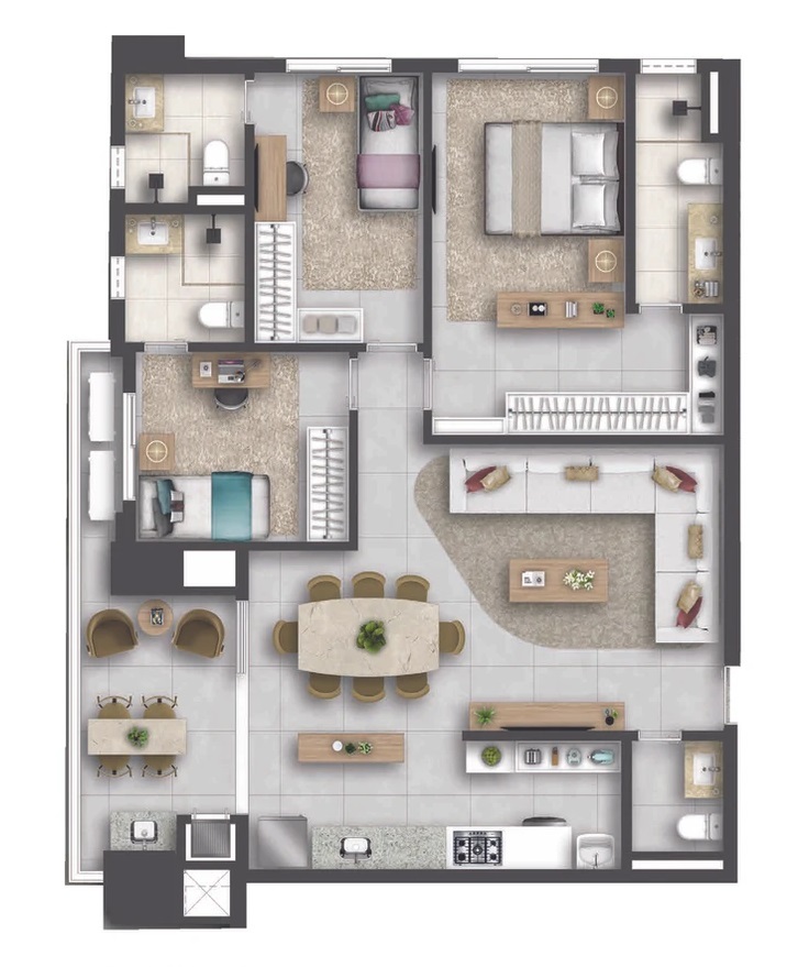 Planta 05 - 3 dorm 106m²