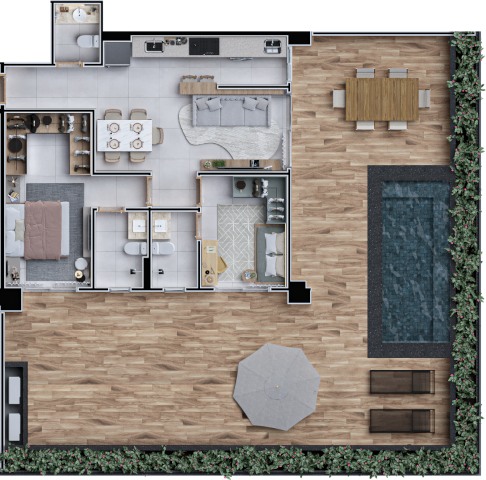 Planta 24 - 2 dorm 176 07m² - garden