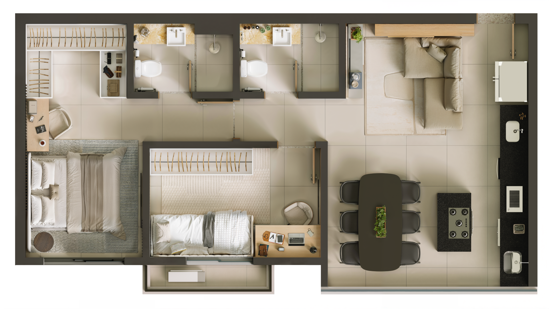 Planta 01 - 2 dorm 68m²