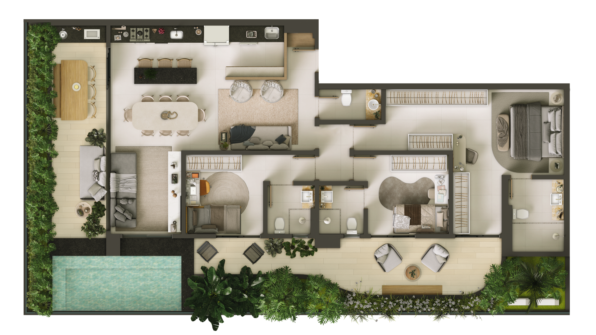 Planta 05 - 3 dorm 184m² - garden